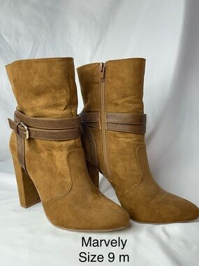 Marvel Cognac Suede Block Heel Ankle Boots